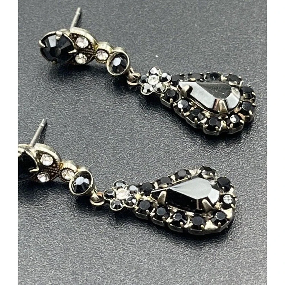 Sorrelli Beautiful‎ Vintage Black Crystal Silver Tone Dangle Earrings
